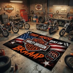 Custom name dirtbike Braap Rug -Harley Davidson USA 250th Anniversary Brands for motocross girls and dirt bike riders - Brands view 2