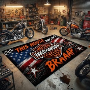 Custom name dirtbike Braap Rug -Harley Davidson USA 250th Anniversary Brands for motocross girls and dirt bike riders - Brands view 3