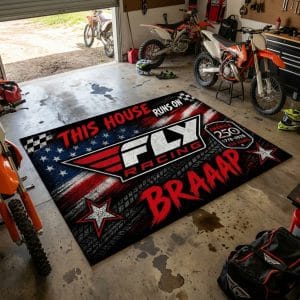 Custom name dirtbike Braap Rug -Fly Racing USA 250th Anniversary Brands for motocross girls and dirt bike riders - Brands view 3