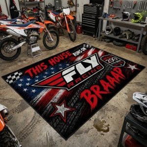 Custom name dirtbike Braap Rug -Fly Racing USA 250th Anniversary Brands for motocross girls and dirt bike riders - Brands view 2