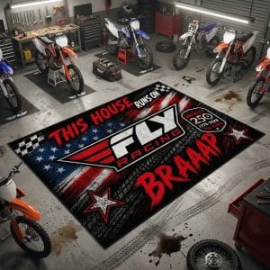 Custom name dirtbike Braap Rug -Fly Racing USA 250th Anniversary Brands for motocross girls and dirt bike riders - Brands view 1