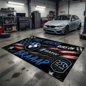 Custom name BMW Braap Rug -BMW USA 250th Anniversary BMW for motocross girls and dirt bike riders - BMW view 1