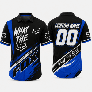 Custom name braapgirls Motocross – What The Fox – 3D Apparel X15 Blue Fox Racing for motocross girls and dirt bike riders - Fox Racing view 1