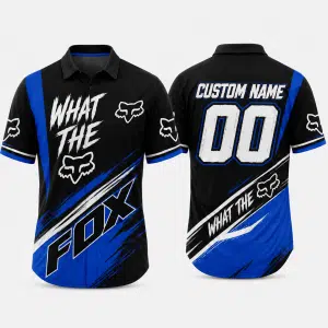 Custom name braapgirls Motocross – What The Fox – 3D Apparel X15 Blue Fox Racing for motocross girls and dirt bike riders - Fox Racing view 1