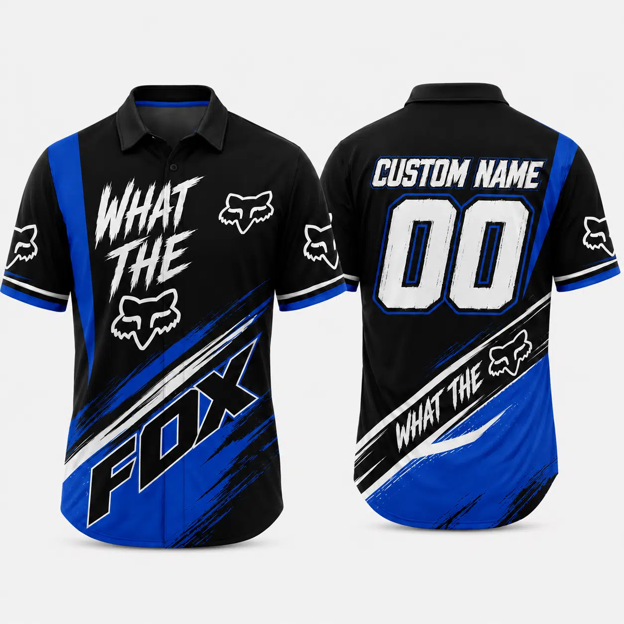 Custom name braapgirls Motocross – What The Fox – 3D Apparel X15 Blue Fox Racing for motocross girls and dirt bike riders - Fox Racing view 1