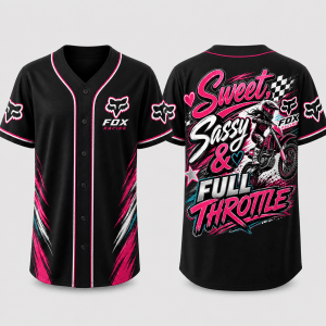 Custom name braapgirls Sweet, Sassy & Full Throttle – Braapgirls 3D Apparel – Black Fox Racing for motocross girls and dirt bike riders - Fox Racing view 1
