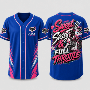 Custom name braapgirls Sweet, Sassy & Full Throttle – Braapgirls 3D Apparel – Blue Fox Racing for motocross girls and dirt bike riders - Fox Racing view 1