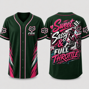Custom name braapgirls Sweet, Sassy & Full Throttle – Braapgirls 3D Apparel – Green Fox Racing for motocross girls and dirt bike riders - Fox Racing view 1