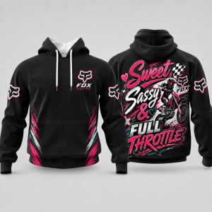 Custom name braapgirls Sweet, Sassy & Full Throttle – Braapgirls 3D Apparel – Black Fox Racing for motocross girls and dirt bike riders - Fox Racing view 2