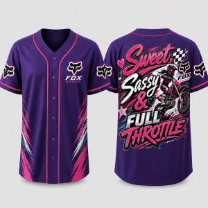 Custom name braapgirls Sweet, Sassy & Full Throttle – Braapgirls 3D Apparel – Purple Fox Racing for motocross girls and dirt bike riders - Fox Racing view 1