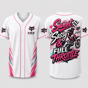 Custom name braapgirls Sweet, Sassy & Full Throttle – Braapgirls 3D Apparel – White Fox Racing for motocross girls and dirt bike riders - Fox Racing view 1