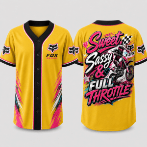 Custom name braapgirls Sweet, Sassy & Full Throttle – Braapgirls 3D Apparel – Yellow Fox Racing for motocross girls and dirt bike riders - Fox Racing view 1