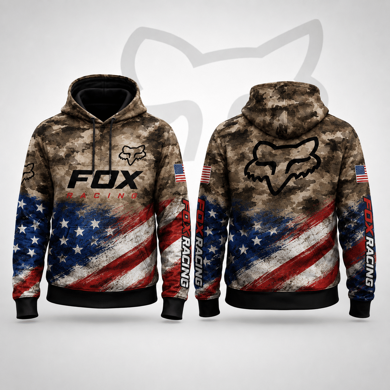 Fox Racing Hoodie – Patriotic American Flag Motocross Pullover X100