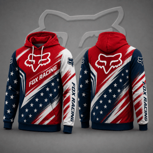 Fox Racing Hoodie – Patriotic American Flag Motocross Pullover X84