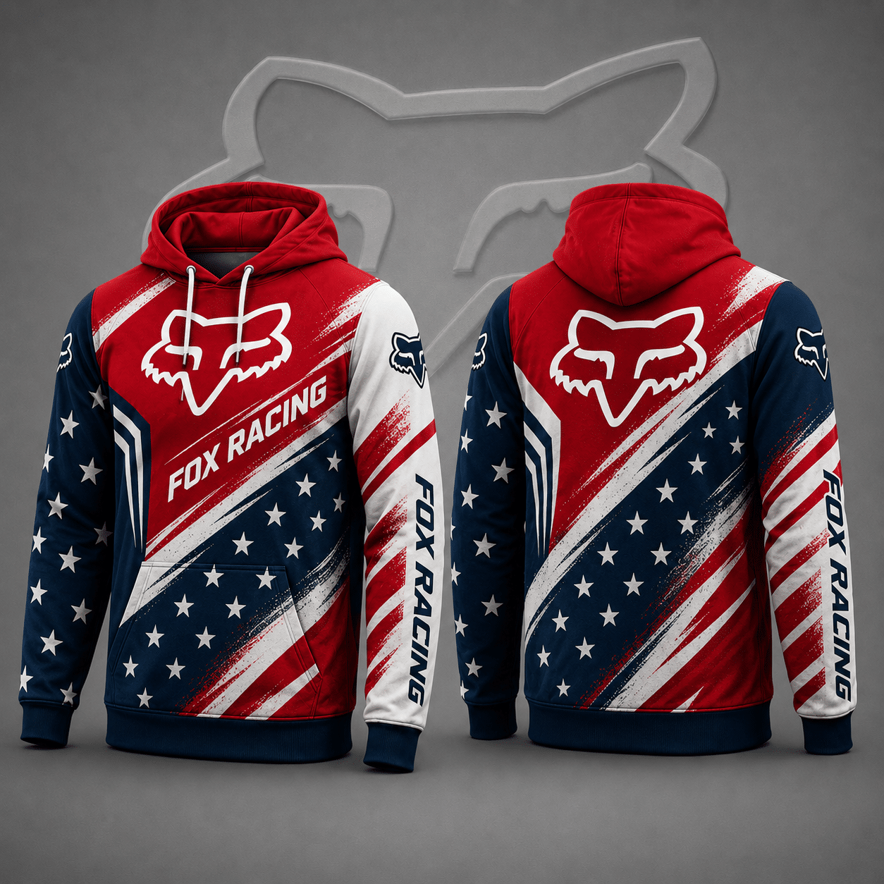 Fox Racing Hoodie – Patriotic American Flag Motocross Pullover X84