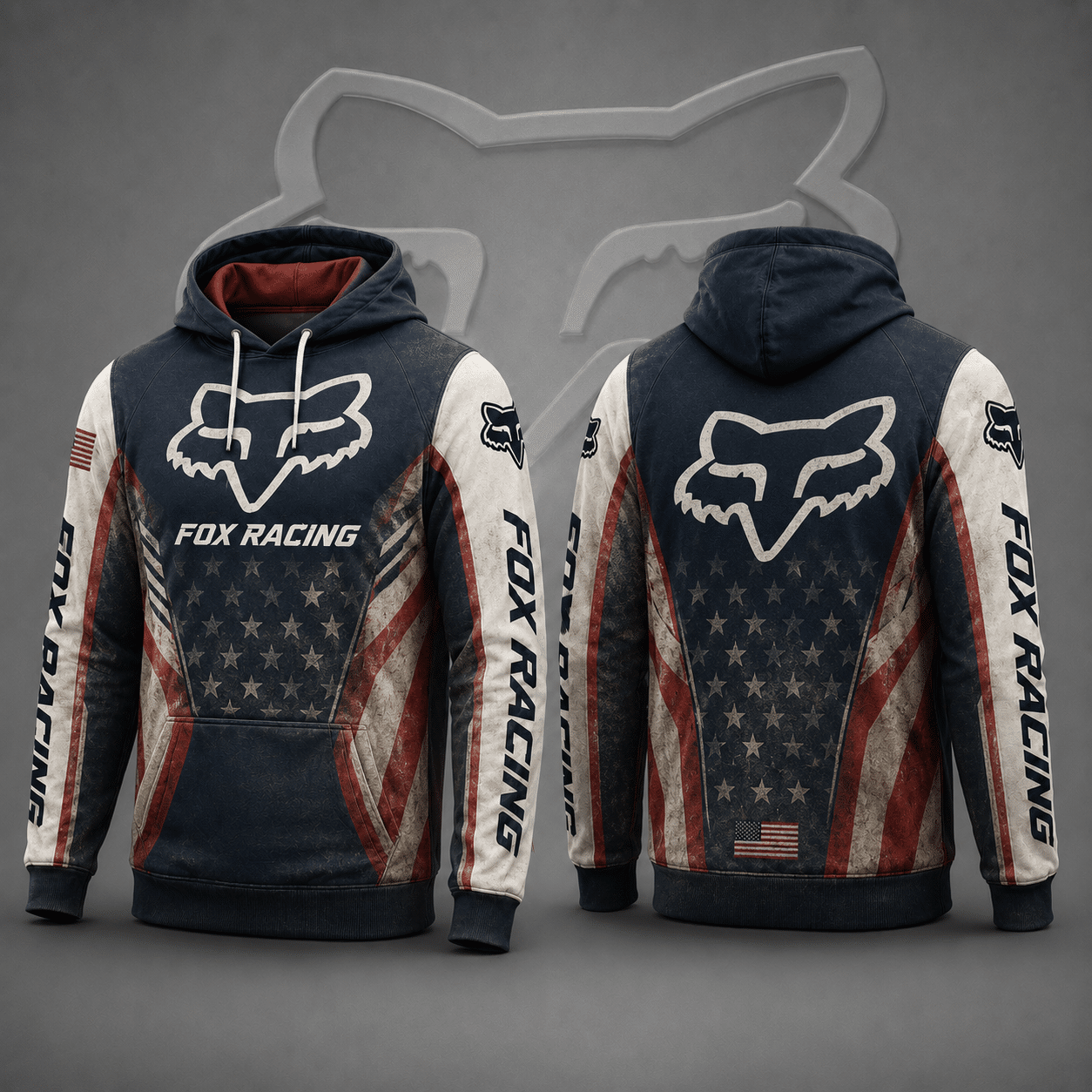 Fox Racing Hoodie – Patriotic American Flag Motocross Pullover X85