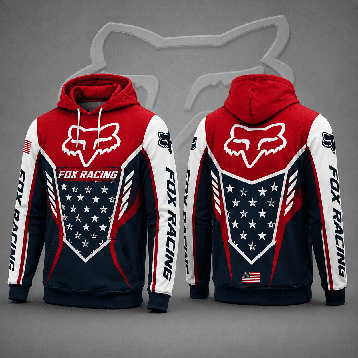 Fox Racing Hoodie – Patriotic American Flag Motocross Pullover X86
