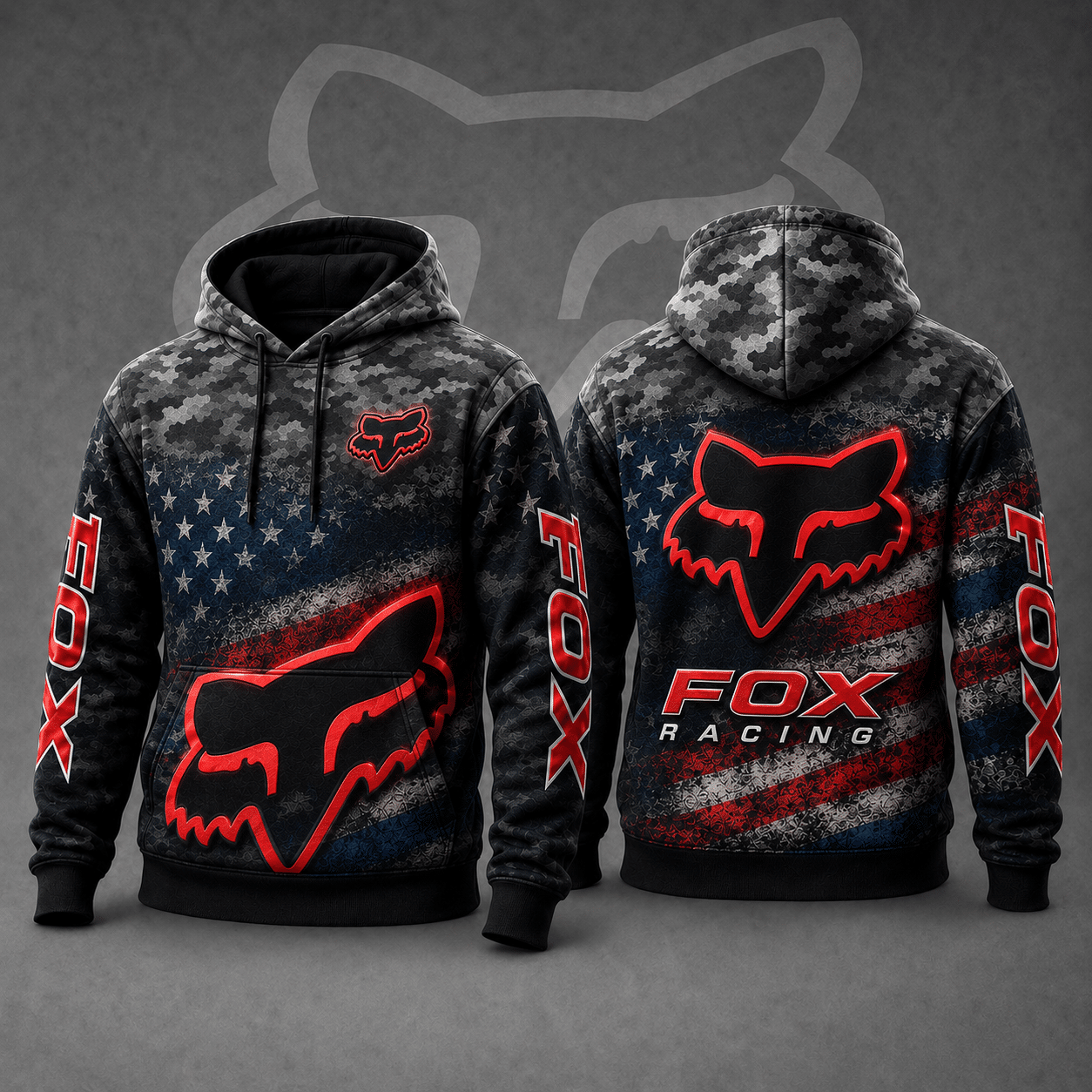 Fox Racing Hoodie – Patriotic American Flag Motocross Pullover X93