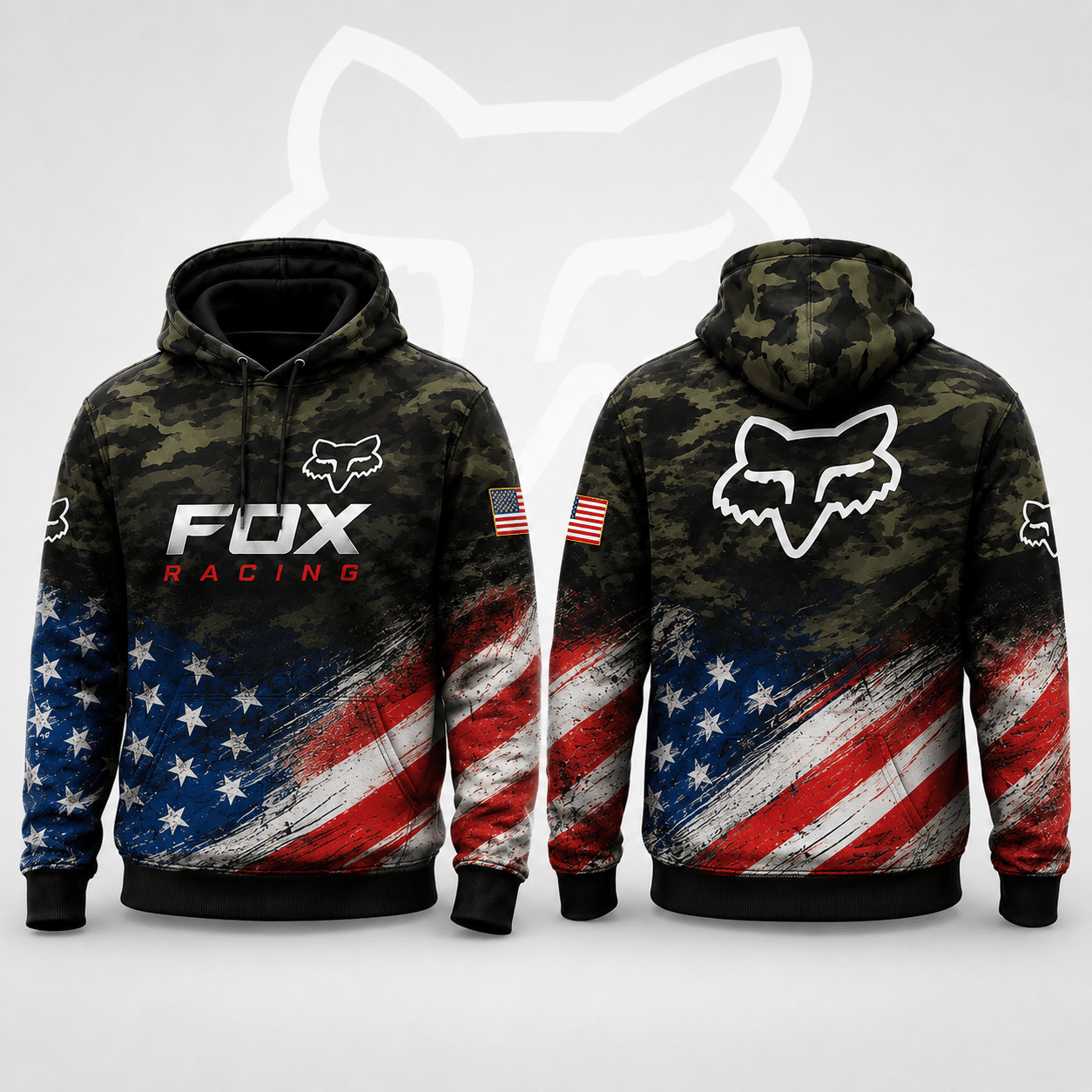 Fox Racing Hoodie – Patriotic American Flag Motocross Pullover X95