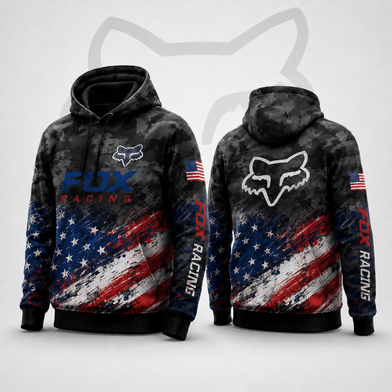 Fox Racing Hoodie – Patriotic American Flag Motocross Pullover X96