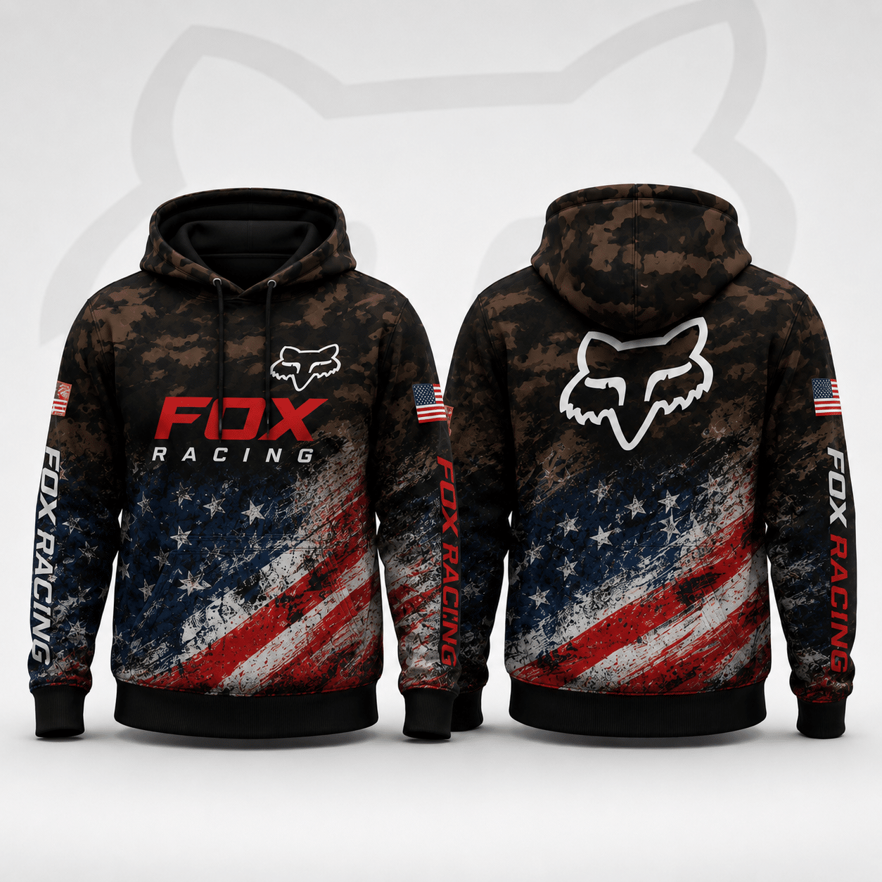 Fox Racing Hoodie – Patriotic American Flag Motocross Pullover X97