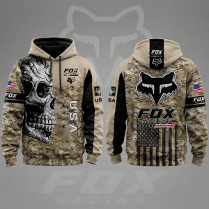 Fox Racing Hoodie – Skull American Flag Motocross Pullover X88