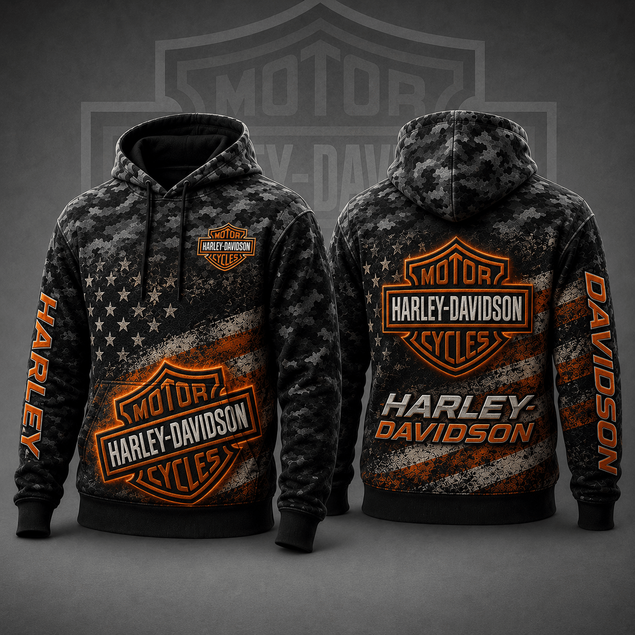 Harley Davidson Hoodie – Patriotic American Flag Pullover X102