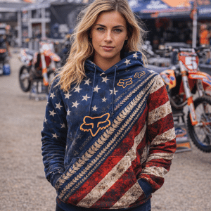 Custom name braapgirls Fox Racing Hoodie – Patriotic American Flag Motocross Pullover X109 Fox Racing for motocross girls and dirt bike riders - Fox Racing v...
