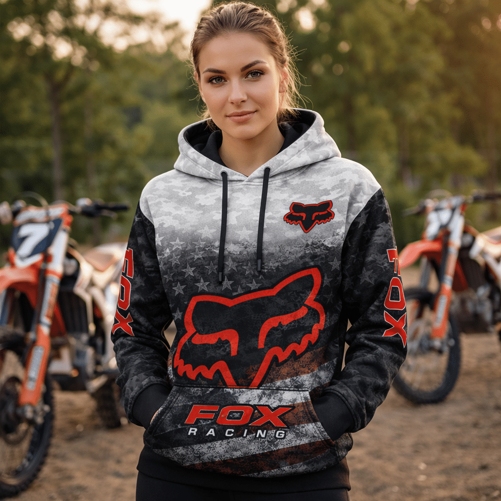 Fox Racing Hoodie – Patriotic American Flag Motocross Pullover X92 view 3