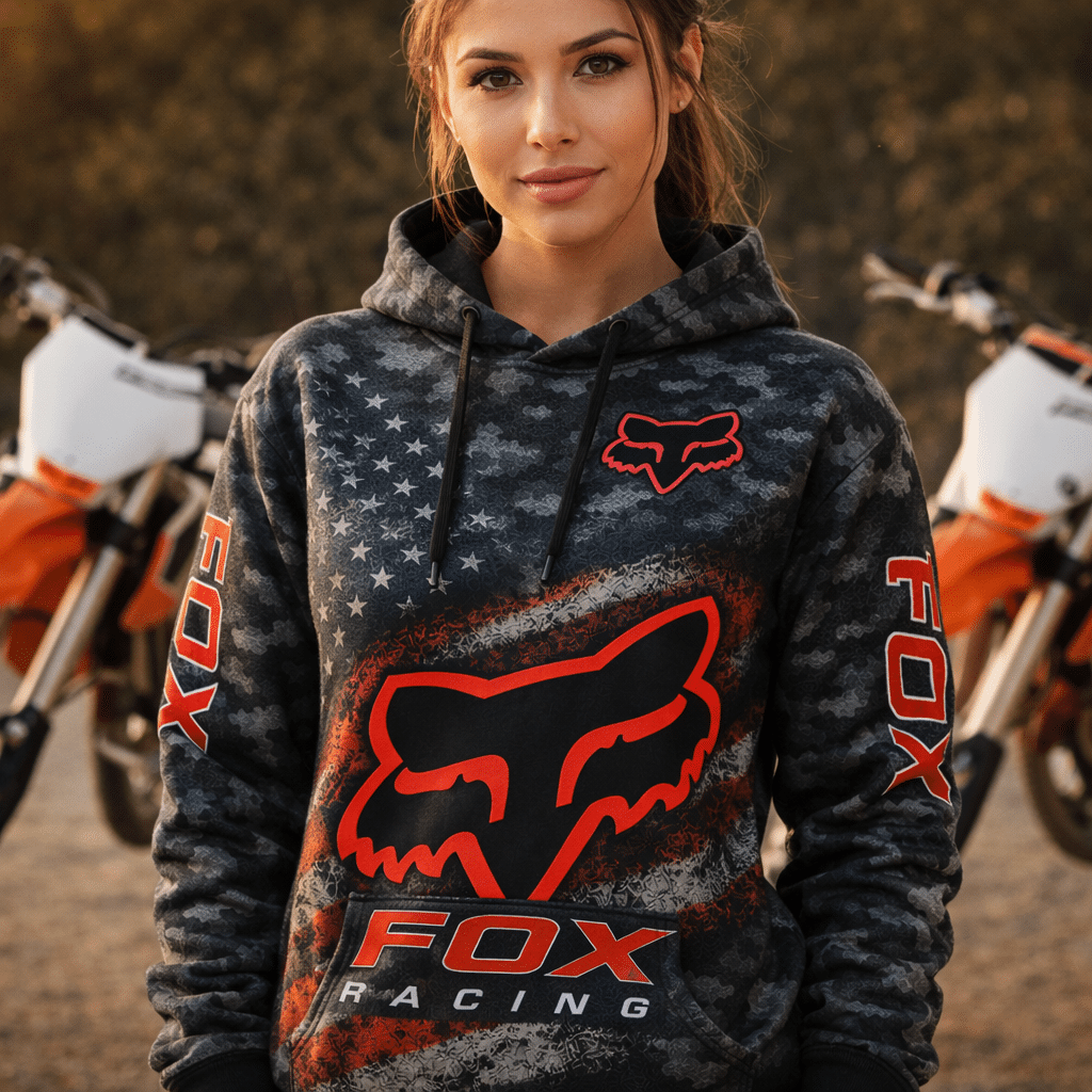 Fox Racing Hoodie – Patriotic American Flag Motocross Pullover X93 view 3