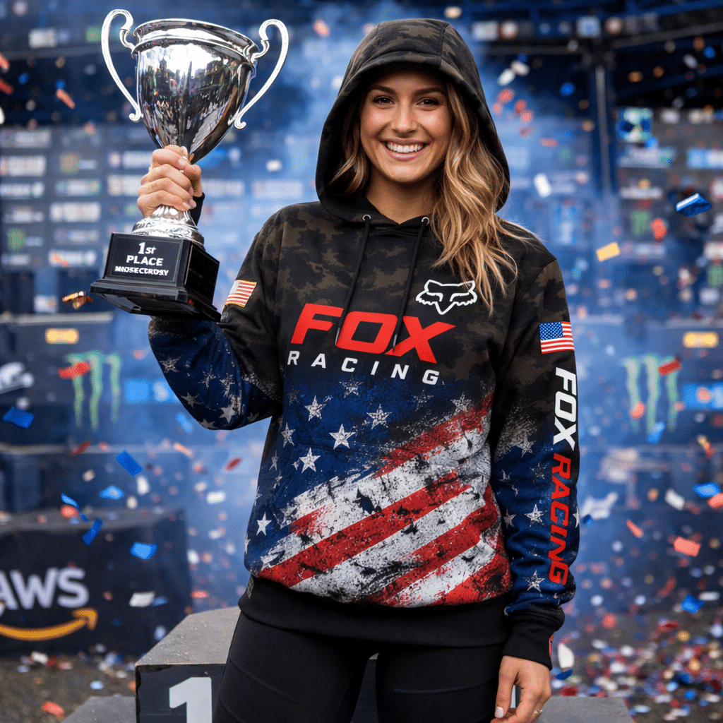 Fox Racing Hoodie – Patriotic American Flag Motocross Pullover X97 view 3